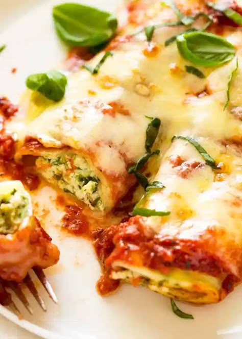 Spinach Cannelloni, Cannelloni Recipe, Ricotta Cannelloni, Cannelloni Pasta, Cannelloni Recipes, Ricotta Filling, Spinach And Ricotta, Spinach Ricotta, Basil Sauce