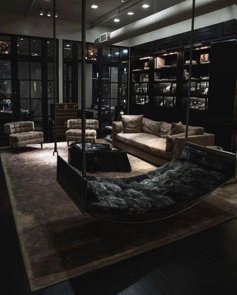 Classy Living Room, Dark Living Rooms, Living Room Decorating Ideas, Living Room Decorating, Black Living Room, Luxury Living Room Design, Design Salon, Dark Interiors, Design Del Prodotto