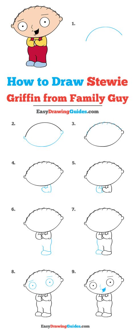 How to Draw Stewie Griffin from Family Guy - Really Easy Drawing Tutorial Stewie Griffin Drawing, Stewie Griffin Tattoo, Family Guy Stewie Tattoo, Family Guy Drawing, Stewie Griffin Painting, How To Draw Family Guy, How To Draw Stewie Griffin, Family Guy Drawing Step By Step, Really Easy Drawings