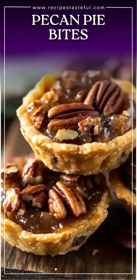 Mini versions of your favorite pecan pie, these bite-sized treats are perfect for parties or whenever you want a little taste of the South! Miniature Pecan Pies, Mini Hand Pie Recipes, Tiny Pecan Tarts, Pecan Mini Pies, Pecan Pie Tarts Mini, Pecan Pie Bites Easy, Dessert Appetizers Bite Size, Mini Pecan Pies In A Muffin Tin, Mini Desserts For Parties Bite Size