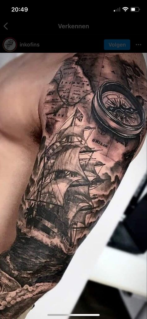 Sea Themed Leg Sleeve, Map Tattoo Sleeve, We The People Tattoo, Shipwreck Tattoo, Us Navy Tattoos, Military Sleeve Tattoo, Sea Tattoo Sleeve, Ship Tattoo Sleeves, Pirate Tattoos