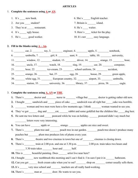 Articles In English Grammar, Grammar Work, Indefinite Articles, Definite And Indefinite Articles, Article Grammar, Articles Activities, Articles Worksheet, Articles For Kids, Free Printable Alphabet Worksheets