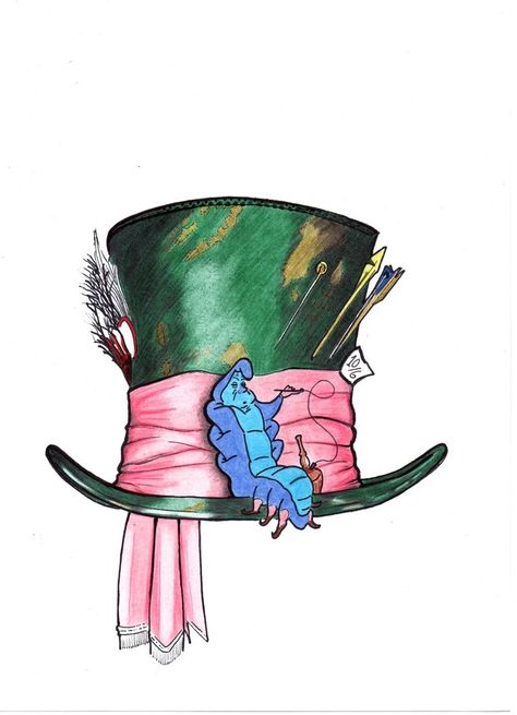 Mad Hatter Drawing, Caterpillar Tattoo, Mad Hatter Tattoo, Alice And Wonderland Tattoos, Alice In Wonderland Artwork, Alice In Wonderland Drawings, Alice In Wonderland Illustrations, Wonderland Artwork, Mad Hatter Hat