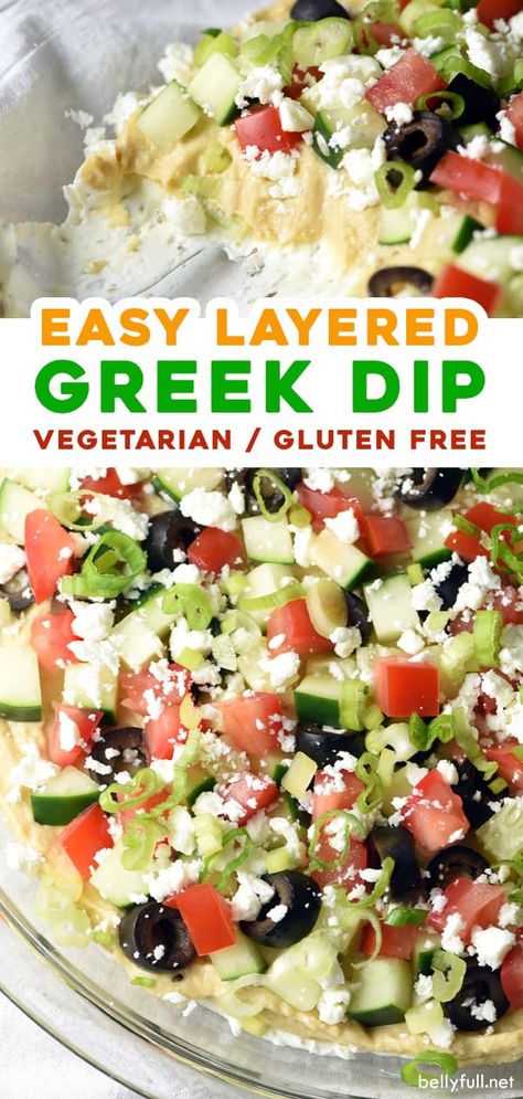 Layered Greek Dip, Greek Layer Dip, Cheap Appetizers, Healthy Dip Recipes, Appetizers Easy Dips, Greek Dip, Healthy Afternoon Snacks, Healthy Appetizer Recipes, Easy Dips