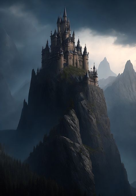 old castle mountains blue sky Castle On Top Of Mountain, Abandoned Castle Fantasy Art, Building In Mountain, Castle In Mountains, Art Astethic, Gothic Castle Aesthetic, Gothic Mountain, Castle On A Mountain, Gothic Castles