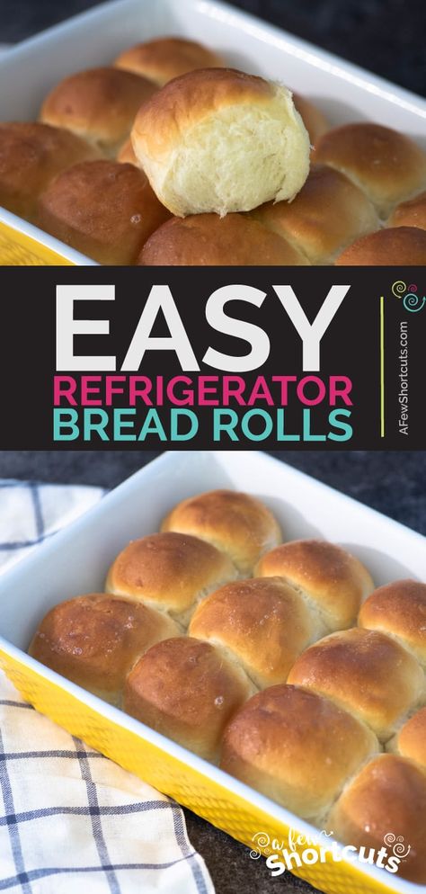 Some of the best dinner rolls ever come from this Easy Refrigerator Bread Rolls Recipe! Make a few or make all of them at once. DELICIOUS! Great make ahead bread dough. | @AFewShortcuts #recipes #bread #dairyfree #baking #rolls Easy Refrigerator Yeast Rolls, No Knead Refrigerator Rolls, Refrigerator Dinner Rolls Recipe, Make Ahead Bread Dough, Slider Bread Recipe, Banaba Bread, Refrigerator Yeast Rolls Recipe, Refrigerator Bread Dough Recipe, Make Ahead Dinner Rolls