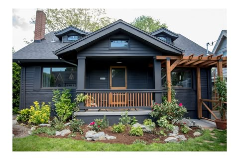 Black Houses, Bungalow Exterior, Grey Houses, Craftsman Bungalows, Black House Exterior, Plastic Pollution, House Paint Exterior, Exterior Paint Colors, Exterior House Colors