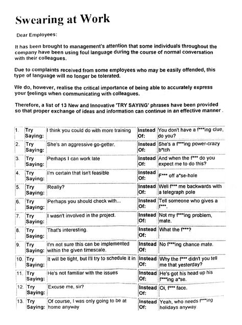 Swearing at Work - lol Swearing At Work, Server Life, What I Like About You, Workplace Humor, Office Humor, Work Memes, Work Humor, Work Quotes, Satire