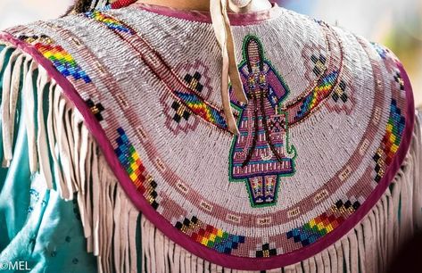 Beaded Cape! Gathering of Nations Pow Wow Mark E Lawson photo Fancy Shawl Regalia, Powwow Beadwork, Powwow Outfits, Fancy Shawl, American Indian Crafts, Powwow Regalia, Jingle Dress, Beadwork Ideas, Beaded Cape