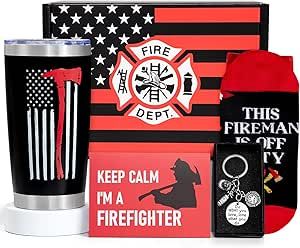 Gifts Set for Men,Dad Gift Box Dad Gifts from Son Daughter,Firefighter Fireman Gifts for Him Dad Husband with 20oz Stainless Steel Coffee Wine Insulated Tumbler Mug Cup, Socks, Keytrain Funny Gift Cards, Firemen Gifts, Firefighter Love, Gift Box For Men, Graduation Funny, Firefighter Gifts, Coffee Wine, 9 Hours, Warm Socks