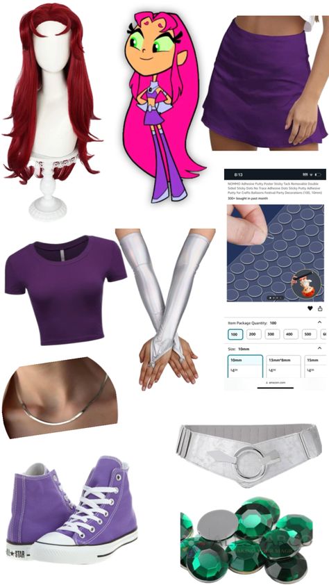 U can use the adhesive stickers to temporarily stick the gems onto the belt and arm sleeves Starfire Costume, Horror Halloween Costumes, Teen Halloween, Matching Halloween Costumes, Classy Halloween Costumes, Classic Halloween Costumes, Trio Halloween Costumes, Halloween Coustumes, Hot Halloween Outfits