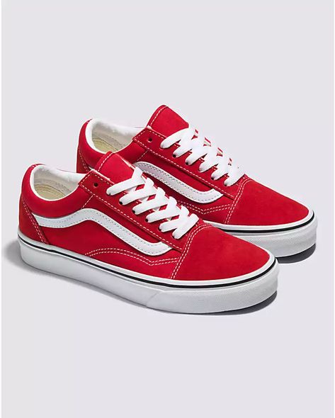 Vans | Old Skool Racing Red/True White Shoe Red Vans Shoes, Red Checkered Vans, Tennis Vans, Vans Shoes Women, Vans Old School, Van Color, Vans Outfit, Vans Store, Red Vans