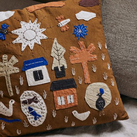 Introducing the Village Cushion - crafted from GOTS certified organic cotton, each cushion is adorned with a delightful hand-appliqued scene depicting whimsical characters, charming houses, and playful wildlife. With its vibrant colors and intricate detailing, this cushion adds a touch of whimsy to any space, while providing a cozy resting place for tired heads after a day of exploration and adventure. Ferm Living Kids, Charmed Characters, Outdoor Baby, Ferm Living, Soft Blankets, The Village, Design Shop, Cushion Cover, Sewing Projects