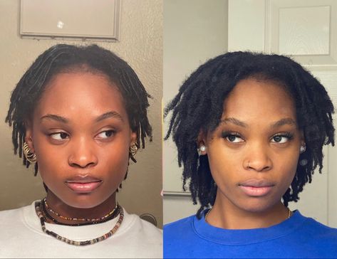 1 year locs. 1st pic is 1 month in , 2nd pic is 1 year in.. 2 Month Locs Journey, 2 Month Starter Locs, 3 Month Loc Journey, 1 Year Locs Journey, 1 Year Locs, Loc Aesthetic, Loc Hairstyles, One Month Old, Starter Locs