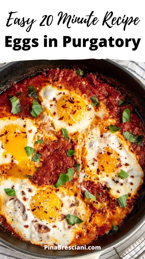 Eggs in Purgatory Eggs In Purgatory, Egg Recipes For Dinner, Eggs Dinner, 20 Minute Recipes, Egg Dishes, Egg Dish, Boiled Egg, Breakfast Brunch Recipes, Deviled Eggs