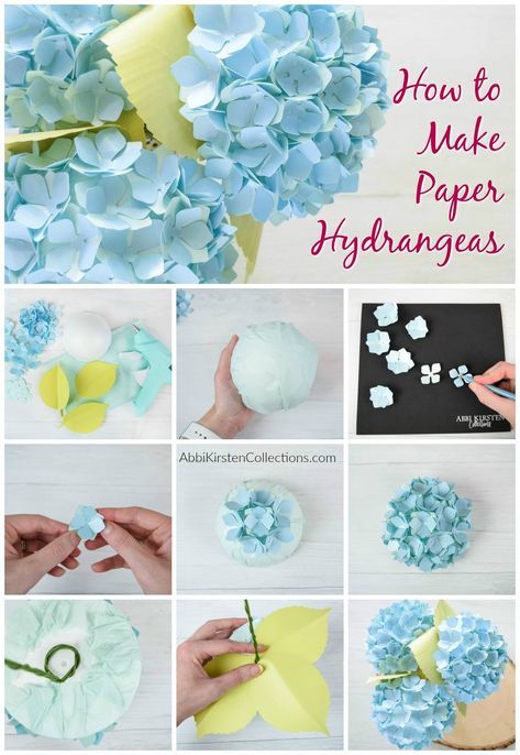 Create your own DIY paper hydrangea flowers with this easy and fun flower tutorial. Download the paper hydrangea templates to use with your Cricut machine or use the printable PDF files. Paper Hydrangea, Easy Paper Flowers, Deco Rose, Flowers Tutorial, Hydrangea Flowers, Paper Flower Template, Crepe Paper Flowers, Paper Flowers Craft, Tissue Paper Flowers