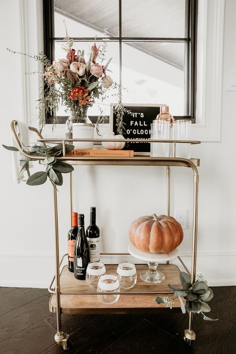 Booze Cart, Thanksgiving Bar Cart, Target Bar Cart, Fall Bar Cart, Bart Cart, Hangout Room Ideas, Bar Cart Inspiration, Christmas Bar Cart, Holiday Bar Cart