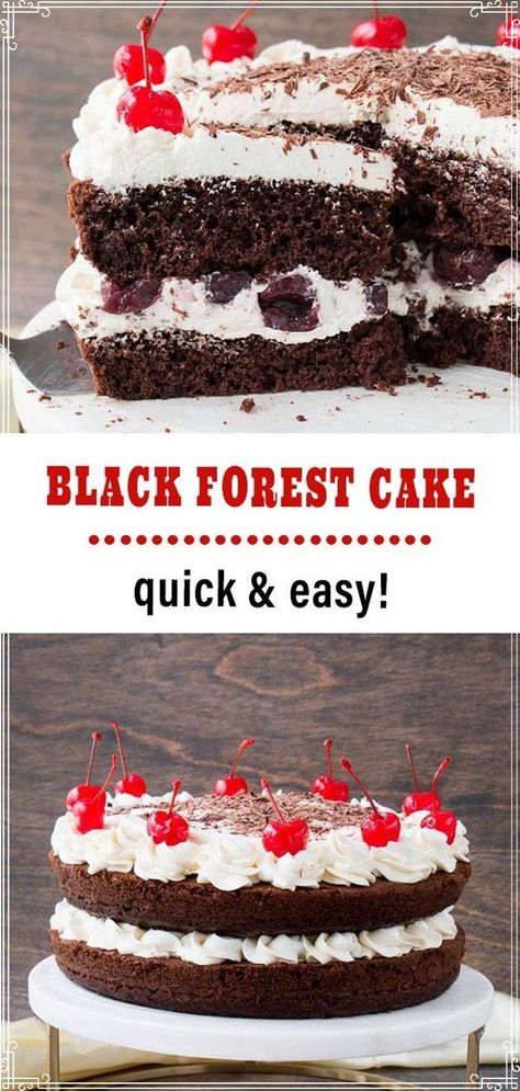 Cherry Forest Cake, Diy Black Forest Cake, Black Forest Cake From Box Cake, Easy Black Forest Cake Recipe Simple, Chocolate Maraschino Cherry Cake, Chocolate Cake With Cherry Filling, Blackforest Cake Recipes Easy, Black Forest Desserts, Black Forest Cake Easy Recipes