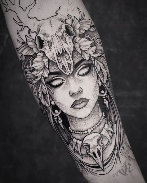 Pagan Woman Tattoo, Spooky Woman Tattoo, Hooded Woman Tattoo, Morrigan Tattoo Design, Voodoo Queen Tattoo, Tattoos For A Sleeve, Mystical Woman Tattoo, Arm Tattoos Sleeve For Women, Witch Lady Tattoo