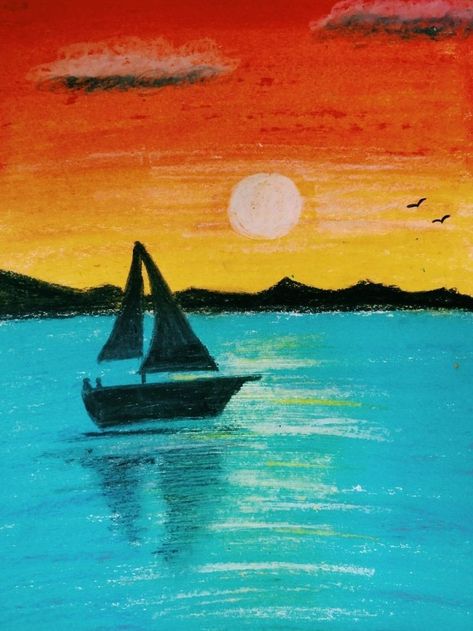 Things To Draw With Chalk Pastels, Sunset With Pastels, Sunset Pastel Drawing, Sunset Oil Pastel, Drawing Sunset, Beginner Sketches, Chalk Pastel Art, Oil Pastel Drawings Easy, Soft Pastel Art