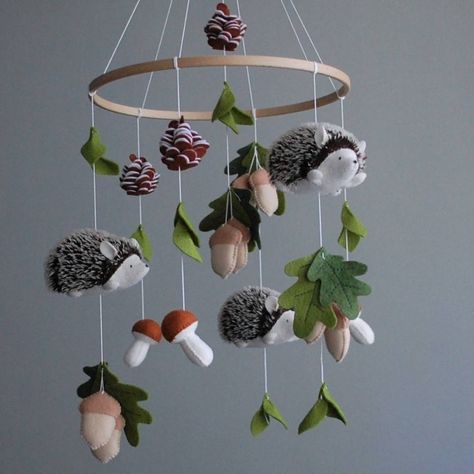 Nature Mobile, Hedgehog Nursery, Bos Baby, Forest Mobile, Nature Nursery, Forest Nursery Decor, Woodland Mobile, Natural Nursery