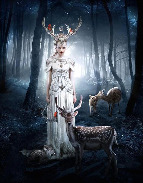 Deer goddess Symbole Viking, Irish Mythology, Celtic Gods, Illustration Fantasy, Celtic Goddess, Celtic Mythology, Goddess Art, Wild Nature, Arte Fantasy