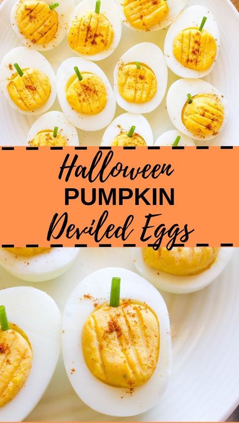 Halloween Appetizers For Adults, Snack Halloween, Pumpkin Deviled Eggs, Halloween Deviled Eggs, Deviled Egg Recipe, Halloween Appetizer, Halloween Appetizers Easy, Pumpkin Kitchen, Deviled Eggs Recipe Classic