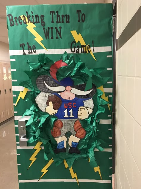 Door Decorations Classroom Homecoming School Spirit, Football Classroom Door Ideas, Hoco Door Decorating Football, Homecoming Door Decorations High School Football, School Spirit Door Decorating Contest, Homecoming Classroom Door, Homecoming Door Ideas Football, School Spirit Door Decorations, Football Door Decorations