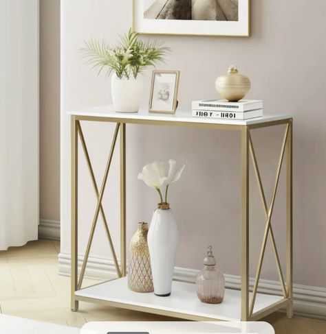 Golden Console Table Sofa Table, Side Table TV Stand with 2 Tiers Shelves for Entryway Hallway Living Room Bedroom, Study Metal Frame Entryway Table Gold, Gold Entryway Table, Sydney Apartment, Console Table Sofa, Style Console Table, Gold Sofa, Console Table Styling, Wood Accent Table, Tv Stand With Storage