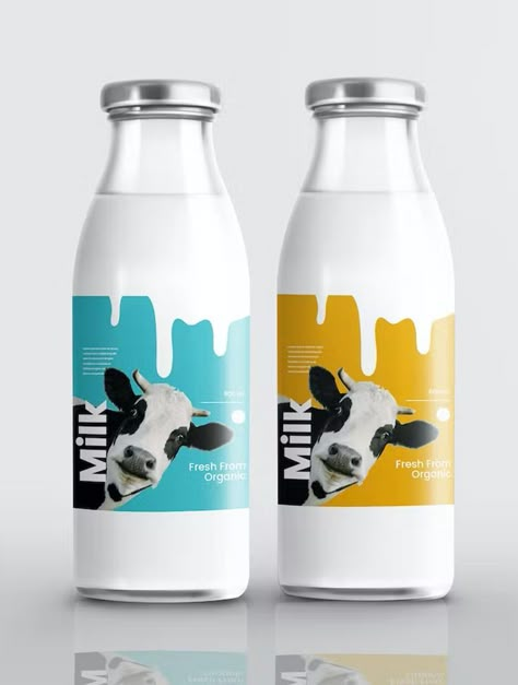 Milk Glass Bottle Mockup Dairy Products Packaging Design, Milk Advertising, Milk Glass Bottle, Dairy Packaging, Dairy Brands, Milk Packaging, Bottle Design Packaging, Bottle Label Design, Bagged Milk