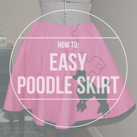 How to make an easy poodle skirt (50s style costume) Easy Poodle Skirt, Easy Poodle Skirt No Sew, Poodle Skirt Adult, How To Make A Poodle Skirt, Poodle Skirts Diy, Womens 50s Costume Ideas, How To Make A Poodle Skirt Easy, Diy Poodle Skirt For Kids, Poodle Skirt Pattern Free