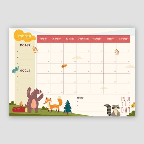 Hand drawn monthly planner calendar | Free Vector #Freepik #freevector #monthly-plan #monthly-planner #calendar-planner #planner Good Notes Daily Planner, Monthly Planner Template, Kids Planner, Monthly Plan, Calendar Planner, Planner Monthly, Journal Inspo, Planner Templates, Kids Calendar