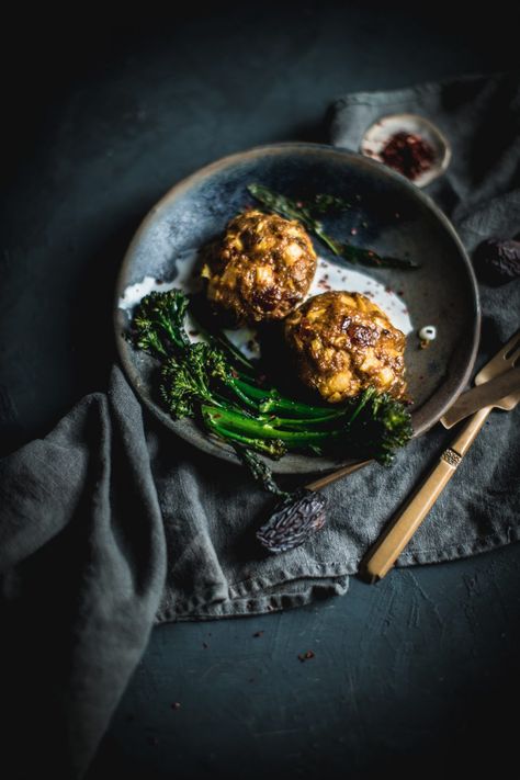 Moroccan Meatballs with Lemon Yogurt Dip and Roasted Broccolini | Adventures in Cooking Roast Dinner Photography, Dinner Food Photography, Meatballs Pork, Meal Photo, Moroccan Meatballs, Resep Vegan, Chopped Dates, Healthy Food Photography, Rustic Food Photography