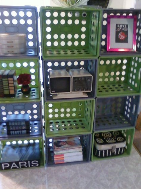 Plastic Crate Shelves, Wine Crate Storage, Milk Crate Furniture, Plastic Crate, Crate Decor, Crate Seats, Storage Crates, Shelf Decor Bedroom, The Usual Suspects