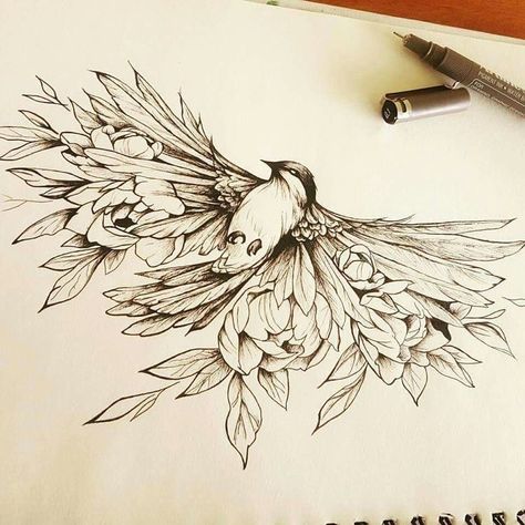 Collarbone Sleeve Tattoo, Crow Rose Tattoo, Flaura Fauna Drawing, Sparrow Floral Tattoo, Floral Cross Illustration, Angel Wing Floral Tattoo, Women Rib Tattoo Side Tat Cover Up, Opposite Tattoo Ideas, Highly Detailed Tattoo