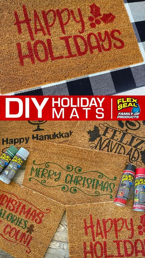 Decorate your doorstep with a Flex Seal® DIY Doormat that Sleighs! Our friend 📷 @shesthecarpenter/IG used Flex Seal Colors to create these Tree-mendous welcome mats you’re sure to love. They’re so easy to make and add the perfect pop to your front door this Holiday! 👉Click to learn how to create your own festive #FlexSealDIY doormat! #DIYCraft #DIYCrafts #DIYer #DIYVideo #EasyDIY #AsSeenOnTV #HolidayCrafts #HolidayDecorating #DIY #Mats #HolidayDecorations #Holidays #FlexSeal #DIYers Flex Seal, Diy Doormat, Doormat Ideas, Diy Christmas Door, Door Mat Diy, Christmas Front Doors, Christmas Doormat, Diy Store, Diy Teacher Gifts