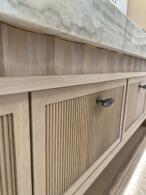 Herringbone Kitchen Cabinet Doors, Fluted Cupboard Doors, Arhaus Decor, Fluted Cabinets, Morning Bar, Living Room Built In Cabinets, Herringbone Kitchen, Millwork Details, Cabinet Detailing