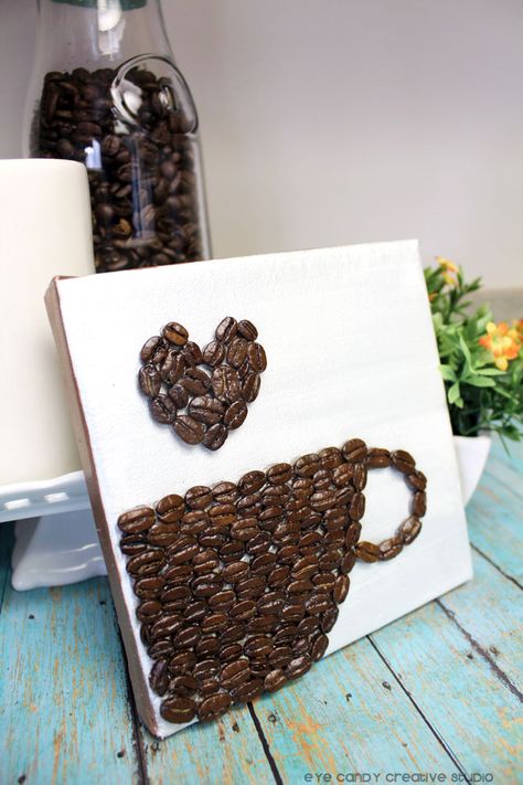 craft - coffee bean art on eye candy creative studio Coffee Bean Crafts, Bean Crafts, Bean Art, Coffee Bean Art, Craft Coffee, Coffee Urn, Coffee Theme, Coffee Crafts, Coffee Corner