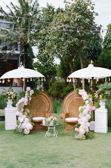 It's all about the little details...  love the cute little hanging hearts on the ends of the umbrellas! Photo Credit: Feather & Stone | Event Planner: Call Me Madame | Florist: Bloomz Bamboo Arbor, Booth Wedding, Ocean Wedding, Umbrella Wedding, Garden Parasols, Garden Umbrella, Luxury Garden, Bali Wedding, Garden Party Wedding