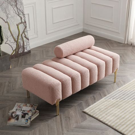 Everly Quinn Arhondis Upholstered Bench & Reviews | Wayfair Tufted Bedroom, Bedroom Ottoman, Sofa Stool, Bedroom Couch, Teddy Fabric, Modern Loveseat, End Of Bed Bench, Bed Bench, Gold Legs