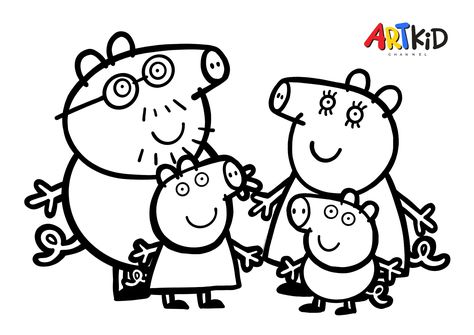 This picture belongs to one of our easy drawing and coloring videos on our YouTube channel. You will find the link to download the high quality outline picture in the description of the video. Family Free Printable, Colouring For Kids, Free Family Printables, Drawing And Colouring, Outline Pictures, Peppa Pig Family, Coloring Videos, Pig Family, Oil Pastel Drawings