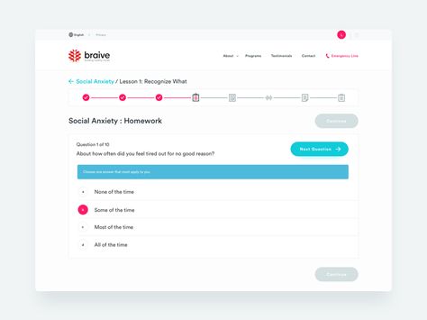 Braive LMS : Homework by Nimbl3 Web Survey Design, Progress Bar Ui Design, Form Design Web, Questionnaire Design, Survey Design, Elearning Design, Ui Design Dashboard, Quiz Design, Website Sign Up