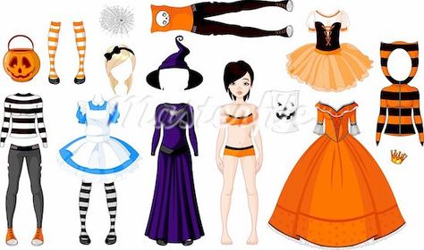 Halloween Paper Doll with different costumesmasterfile.com Costume Template, Paper Doll Costume, Doll Halloween Costume, Paper Dolls Clothing, Doll Games, Paper Doll Template, Paper Dress, Paper Dolls Printable, Dress Up Outfits