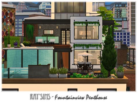 Sims 4 Penthouse No Cc, Modern Penthouse Luxury, Modern Luxury Penthouse, Penthouse Sims 4, Penthouse Building, Penthouse Exterior, Sims 4 Penthouse, Penthouse Modern, Sims 4 Loft