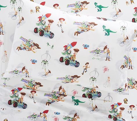 Disney•Pixar TOY STORY Sheet Set | Pottery Barn Kids Toy Story Bedding, Story Sheet, Toy Story Bedroom, Toy Story Nursery, Toy Story Room, Toddler Bed Sheets, Dibujos Toy Story, Toddler Sheets, Disney And Pixar