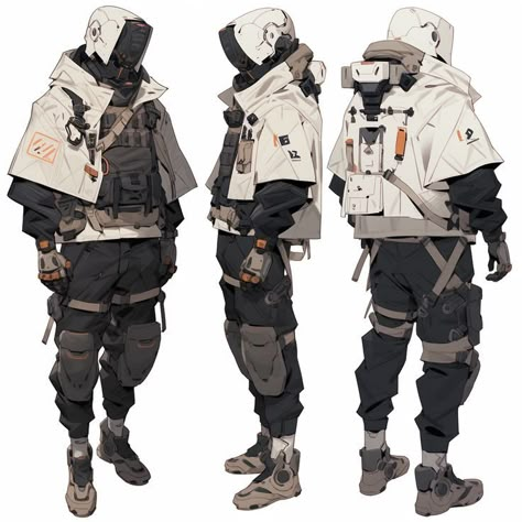 Cyberpunk Police Concept Art, Cool Cyberpunk Outfits, Techcore Clothes, Cyberpunk Outfit Reference, Hitman Character Design, Techwear Reference, Cyberpunk Design Character Concept, Jacket Concept Art, Robot Concept Art Cyberpunk