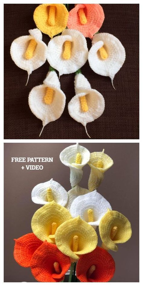 Crocheted Flowers Free Pattern, Free Flower Crochet Patterns, Crochet Plants Free Pattern, Crochet Flower Pattern Free, Crochet Plants, Calla Lily Flower, Crochet Garden, Crochet Flowers Easy, Crochet Flowers Free Pattern