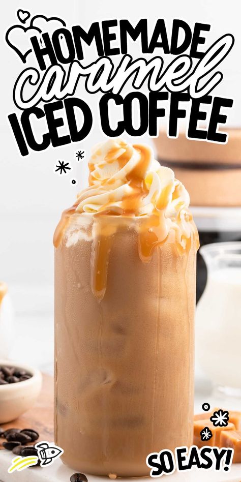 Satisfy your craving for a coffee shop treat with our Caramel Iced Coffee recipe: a blend of cold brew, salted caramel syrup, and milk. Budget-friendly, and delicious! Iced Coffee With Caramel Syrup, Cold Brew Coffee Recipe Flavored, Cold Brew Recipes Drinks, Blended Iced Coffee Recipe, Caramel Ice Coffee, Salted Caramel Coffee Recipe, Iced Coffee Recipe Keurig, Salted Caramel Cold Brew, Caramel Coffee Recipe