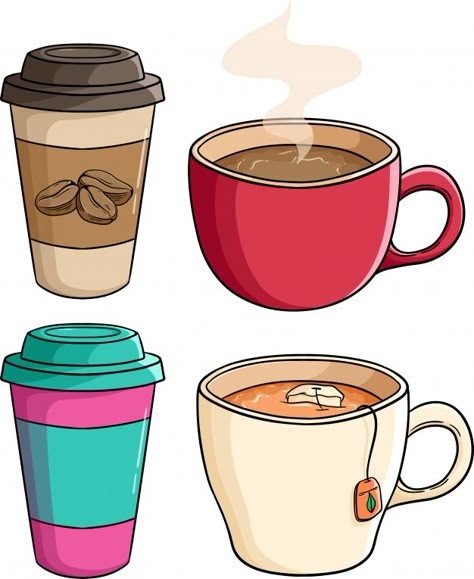 Set of coffee paper cup with tea cup by ... | Premium Vector #Freepik #vector #coffee #restaurant #paper #cartoon Cute Cup Drawing, Cartoon Tea Cup, Coffee Cute Drawing, A Cup Of Coffee Drawing, Tea Cup Doodle, Cup Of Coffee Drawing, Starbucks Cup Drawing, Cups Drawing, Tea Cartoon