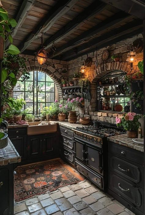 Medieval Style Home, Hobbit Kitchen, Gothic Cottage, Recycled Kitchen, Witchy House, Barndominium Interior, Witchy Kitchen, Fairytale House, Fantasy Rooms